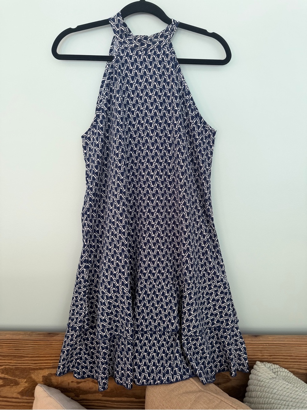 SHEIN Navy and White Patterned Halter Mini Dress
